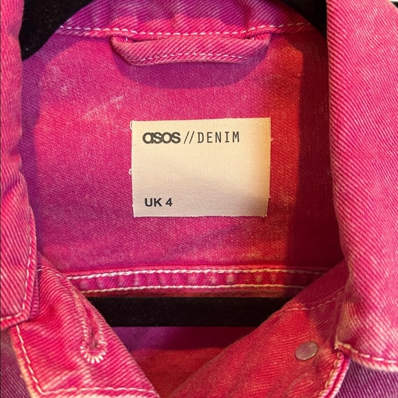 Asos pink acid wash long sleeve front button 2 pocket denim jacket size 0 - Picture 2 of 3